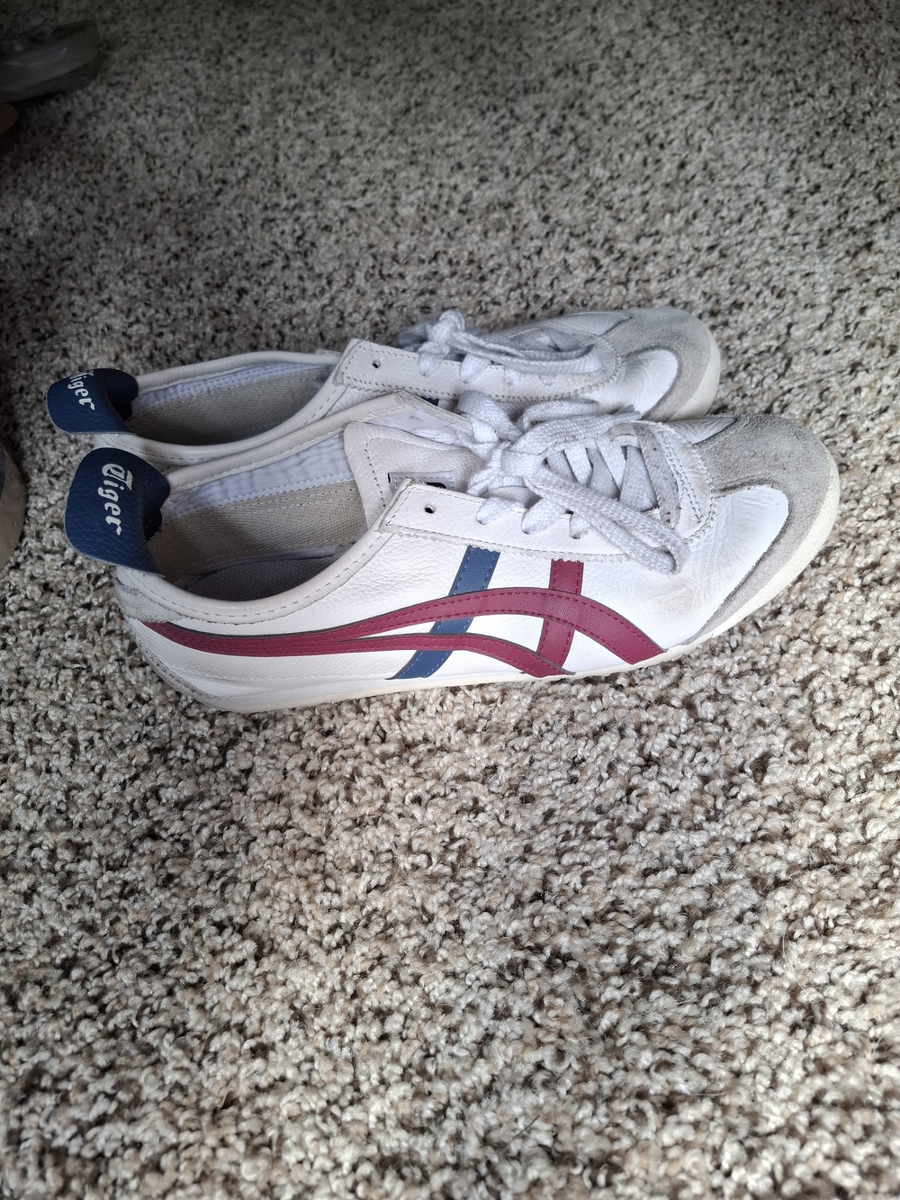 Onitsuka Tiger by Asics White Sneakers with Purple and Navy Stripes
